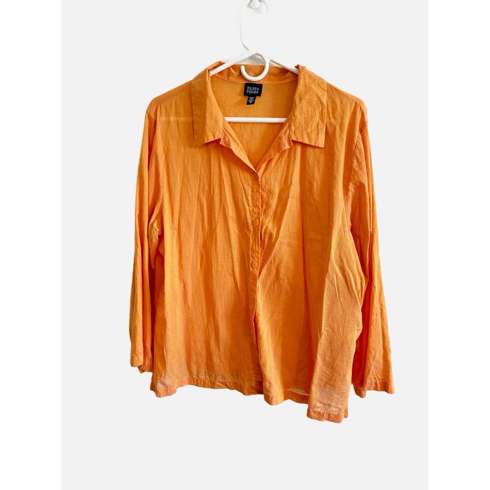 Eileen Fisher Melon Orange 100% Cotton Long Sleeve Lightweight Top Size XL